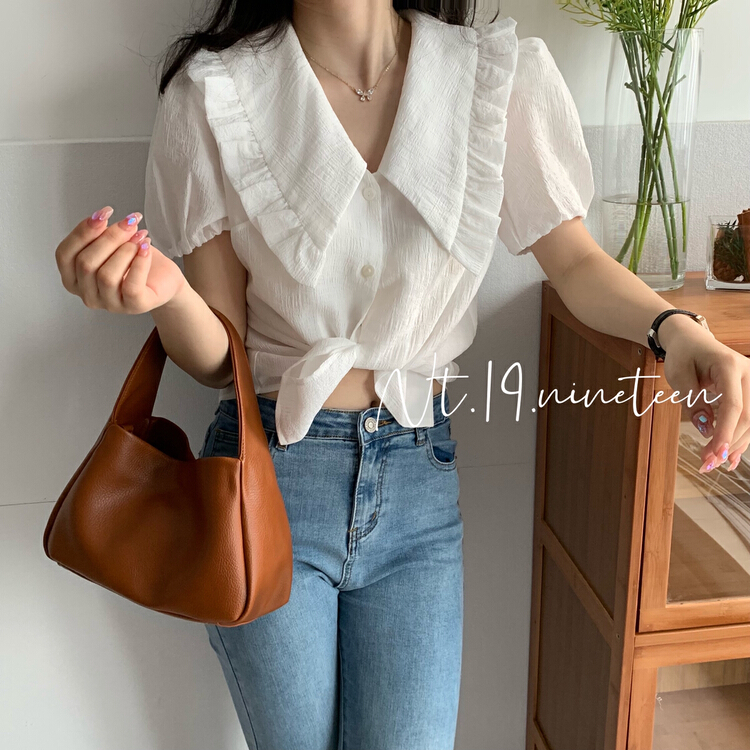 goods in stock! New in early summer! [19. Nineteen] baby collar single breasted shirt 358# ll