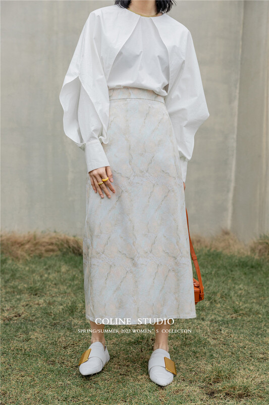 New year in early spring! [Coline] Korean color contrast tie dyed long skirt c20047# hyy