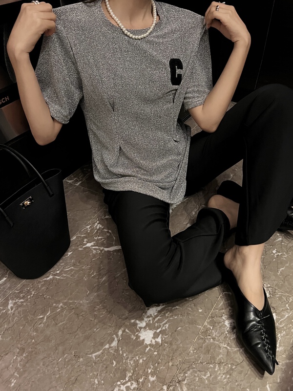 [aenna] Korean personalized letter glittering short sleeve T-shirt 8217# cqw