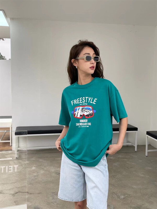 [beauty women] Korean personalized printed Casual Short Sleeve T-shirt wt-015# CSX