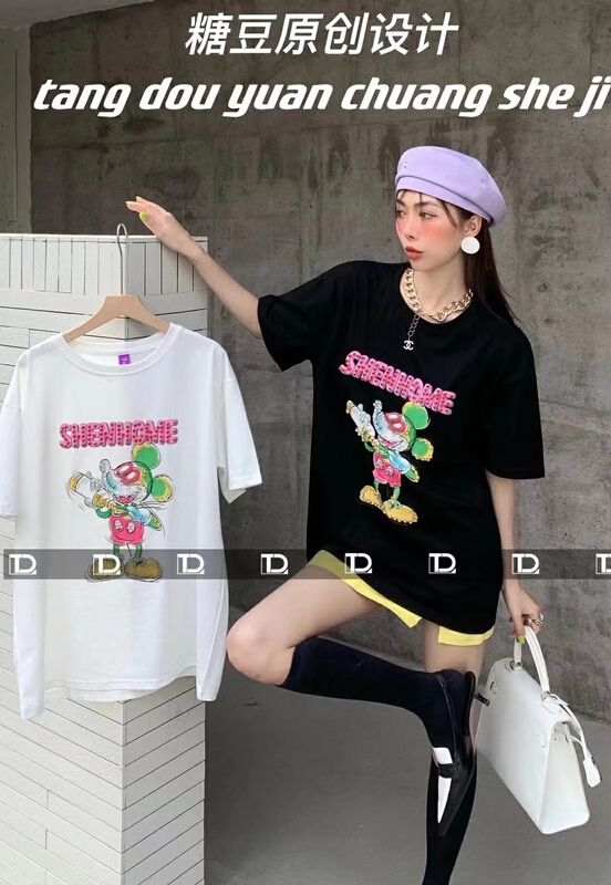New in early summer! [tangdou original] Nail Drill color printing Mickey short sleeve T-shirt 9290# WTT