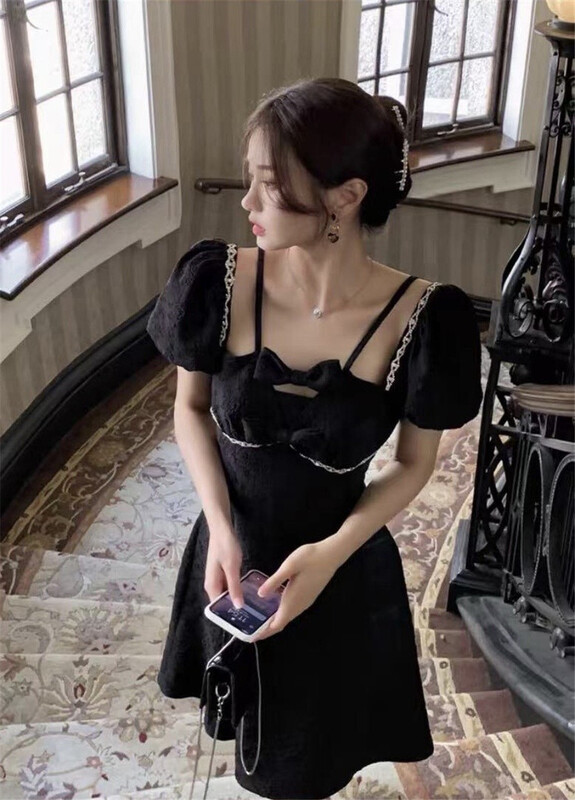 [nxby] bubble sleeve slim fitting beaded dress (only dresses) 778# ozq