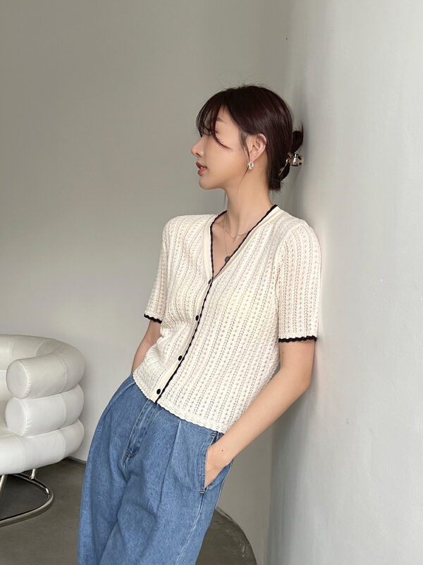 [context sense] contrast V-neck versatile knit cardigan tt1179# CLS