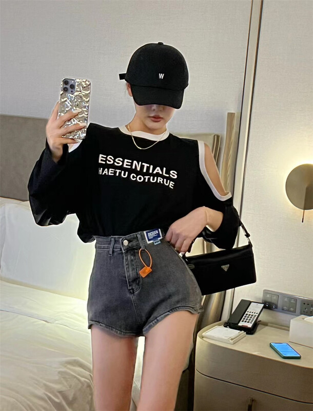 [E.S] Korean style label skinny denim shorts 9236-1# PCZ