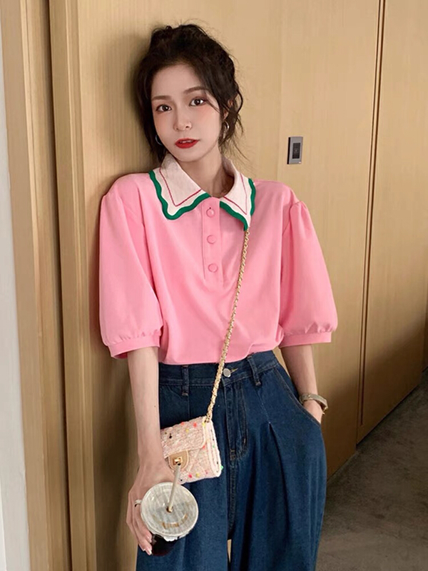 [Hello cherry] design polo collar short sleeve T-shirt 5566# WTT
