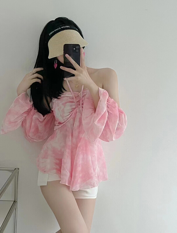 [X.C] chic hanging neck rendering trumpet sleeve shirt 597# WPL