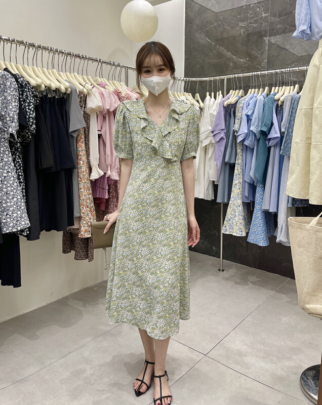 【UONE】韓版荷葉領清新連衣裙  097390#  LSL