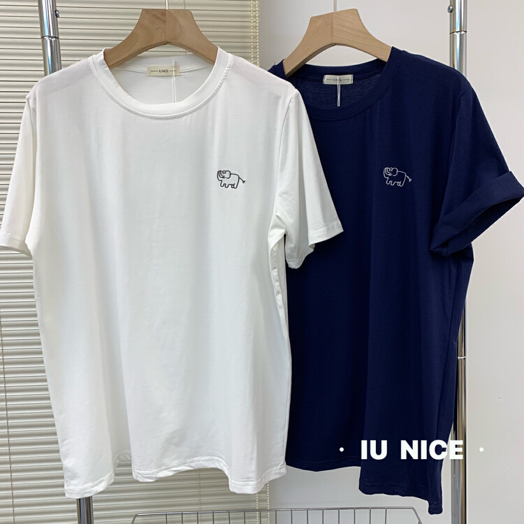 New in early summer! [IU nice] embroidered elephant versatile loose short sleeve T-shirt 2223# L