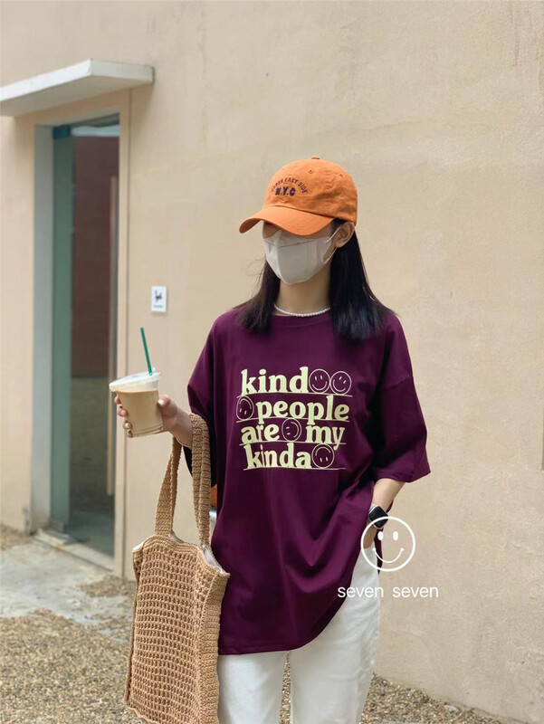 [one seven] Korean alphabet print versatile short sleeve T-shirt 5075# XYY