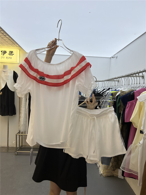 [yayirou] comfortable color matching blouse + simple casual Shorts Set 8929# hyy