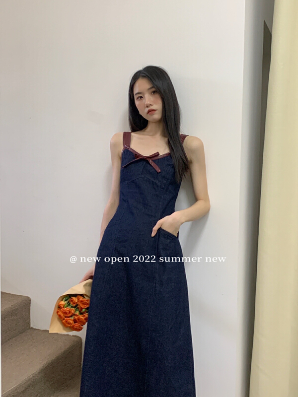[new open] Vintage color block suspender dress gb22663\zxl