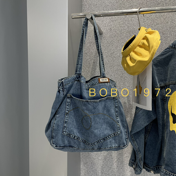 [bobo1972] large capacity washing denim shoulder bag gy227017# ozq