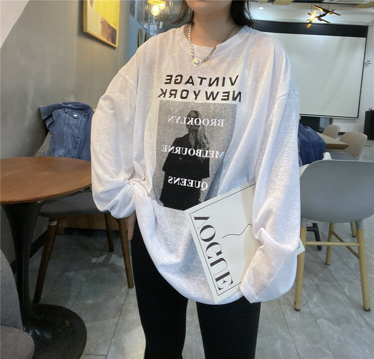 New year in early spring! [Qijia +] round neck solid color printed long sleeve T-shirt 7012# zyh
