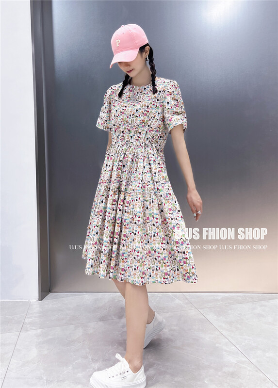[UUS] Korean pleated round neck dress 222383# zyh