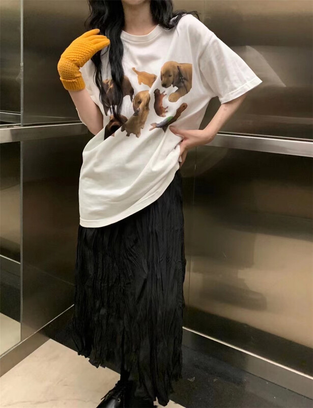 [UNC be] Korean round neck seven Dog Print short sleeve T-shirt 2093# XYY
