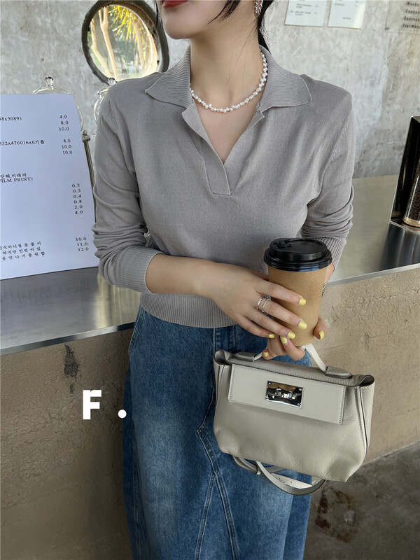 【F】 Korean Lapel short sweater m105# zxx