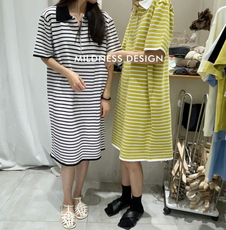 [mildness] striped Korean short sleeved dress 6332# zjy