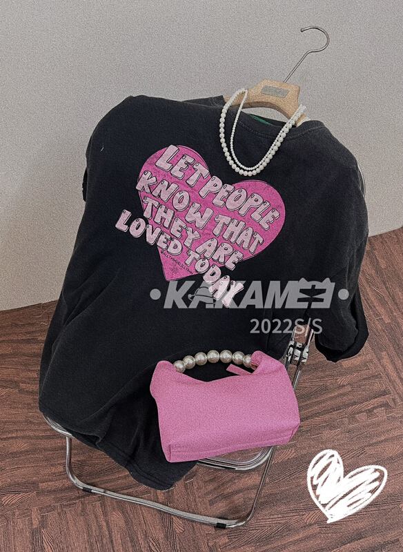 New in early summer! [kakamee] love graffiti Vintage craft short sleeve T-shirt s357# LSL