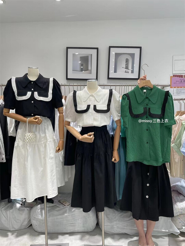 New in early summer! [miss. Y] Korean bubble sleeve contrast design shirt 5065# zxx