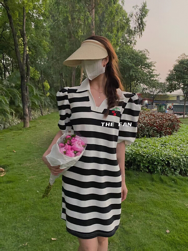 [the fan] Cherry embroidered stripe dress (dress only) 501861# zxx