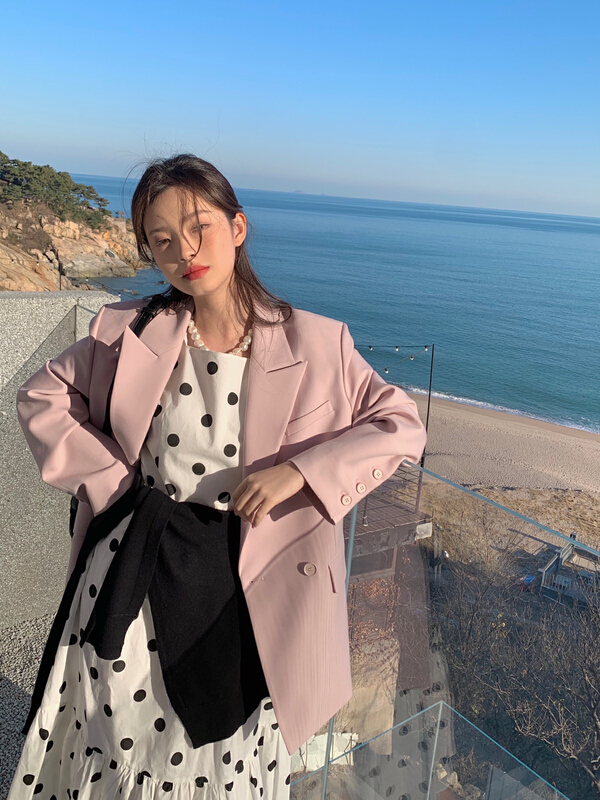 Original price 197.99! New year in early spring! [finoa] Korean version simple and loose double breasted suit 10223# CLS