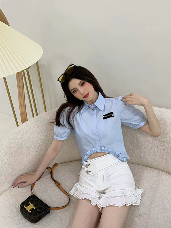 New in early summer! [rich man] Korean style bubble sleeve short design blouse 1112# PCZ