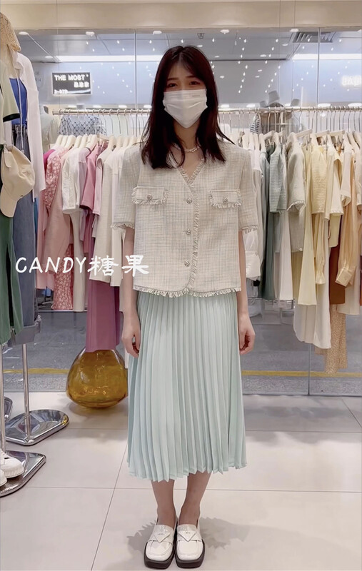[candy] Korean solid color pleated slim skirt b3158# ZSY