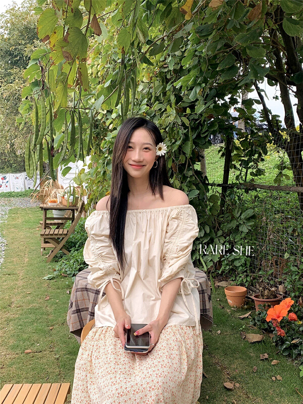 [her tell] straight neck, slim drawstring shirt 5160# XYJ