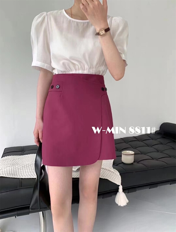 [w.min] Korean style versatile A-line solid color skirt 1811# CLS
