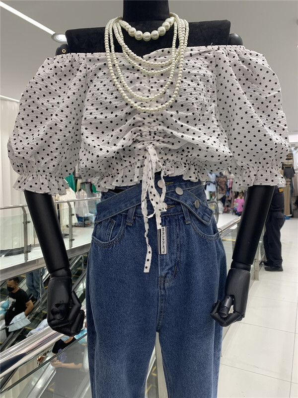 【 small vegetable seedlings 】 wave dot short sleeved pullover shirt 8538# lwy