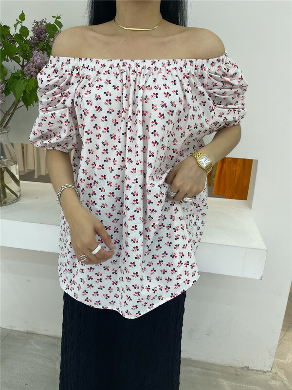[VI. Liu Liu] Korean style one shoulder floral temperament shirt 60552c# zxx