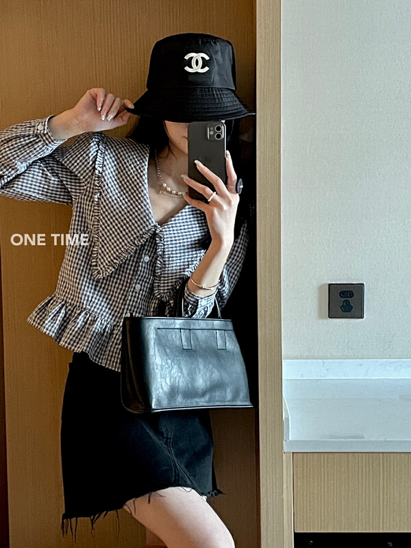 goods in stock! New year in early spring! [one time] doll neck fashion Plaid blouse 29000# CLS