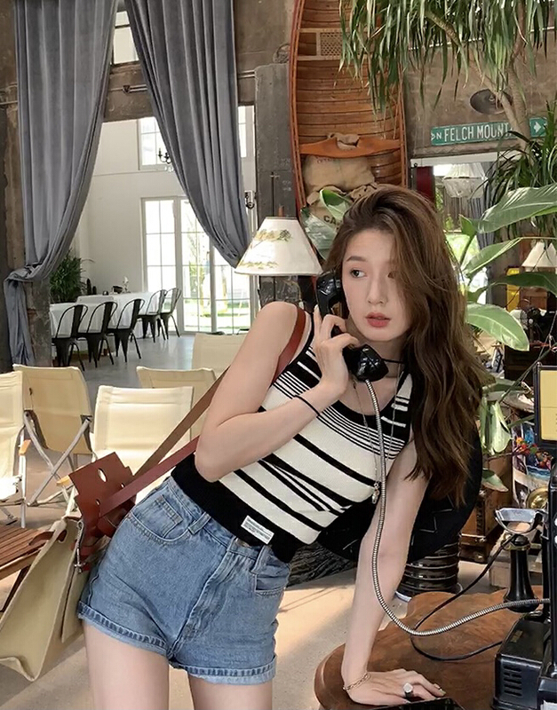 [smile baby] Korean Vintage contrast tank top / sling b3099# WPL