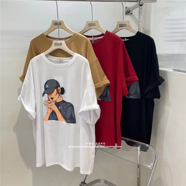 [Yang-Yang] simple loose girl print short sleeve T-shirt c6227# CLS