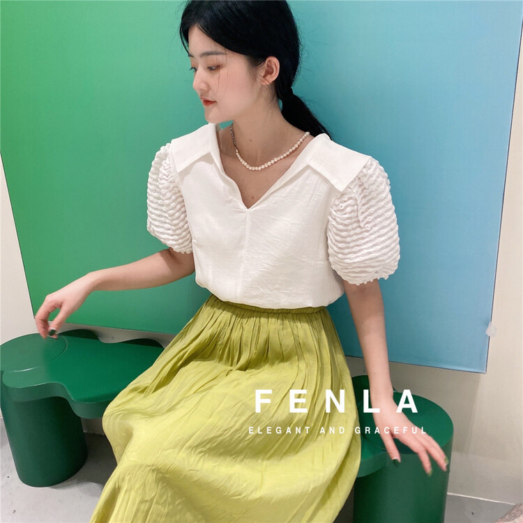 [fenla] French V-neck bubble sleeve shirt 69011# XYJ