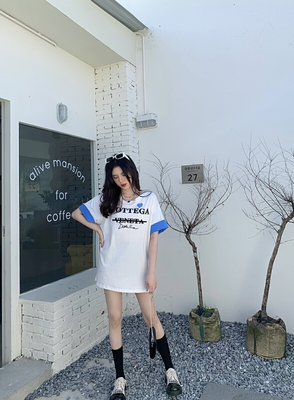 New year in early spring! [rich people] casual contrast color sleeves can be crimped letter printed short sleeve T-shirt 0938# PCZ