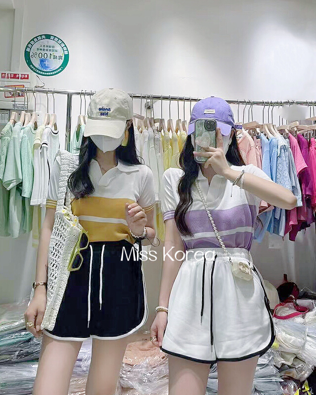 [Miss Korea] casual color blocking embroidered T-shirt 6629# HBx
