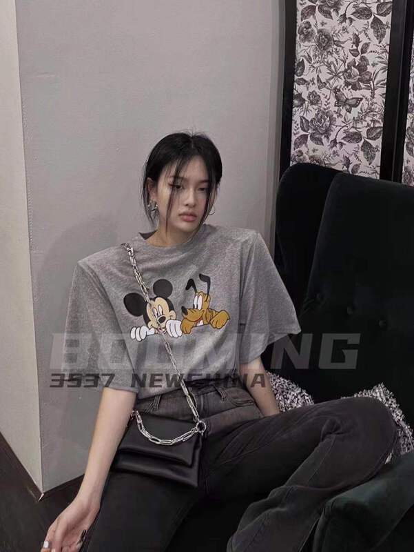 New in early summer! [booming] Korean shoulder pad Mickey pattern short sleeve T-shirt 2293# zxl