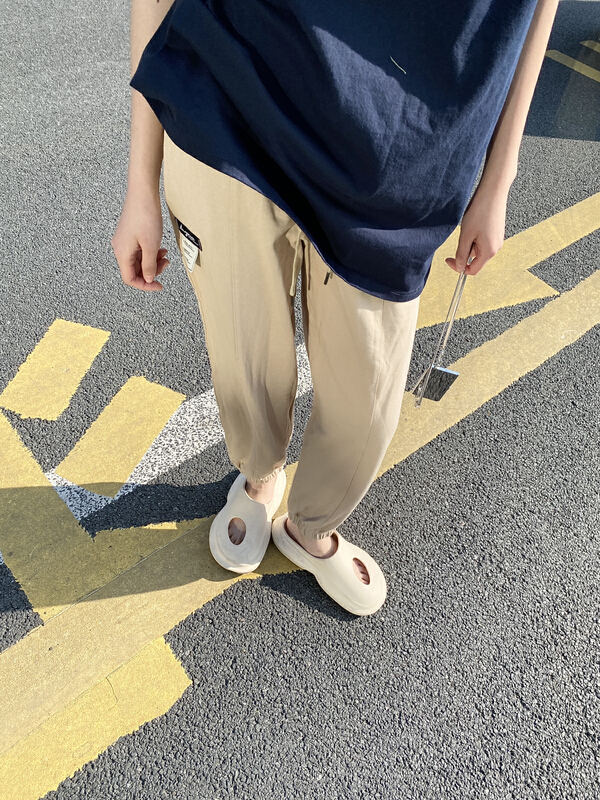 New year in early spring! [two percent] elastic waist band foot labeling comfortable casual pants 9830# LSL