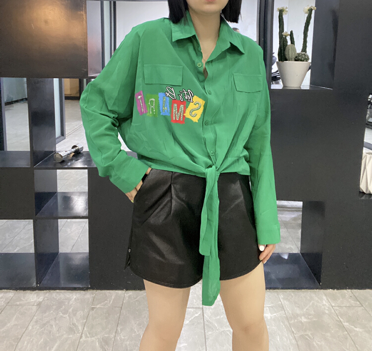 New in early summer! [Qijia +] heavy industry letter sunscreen chiffon shirt 7537# zyh