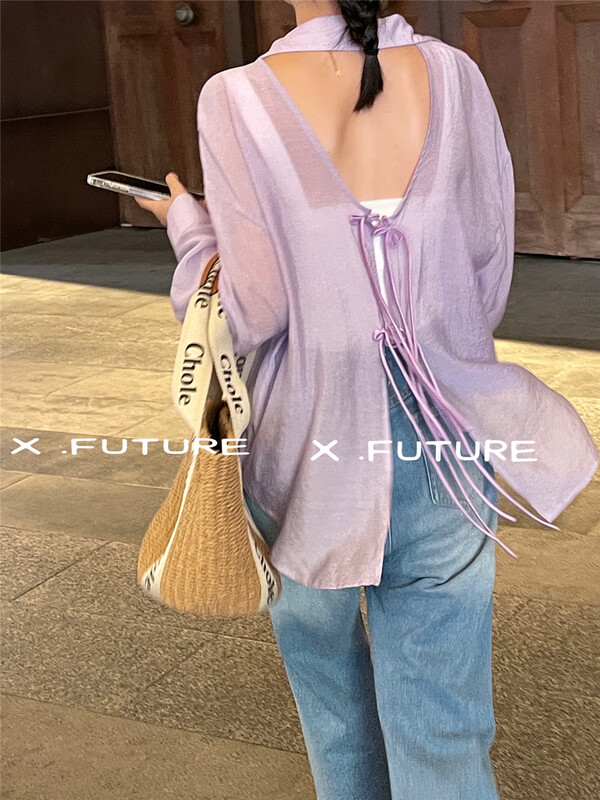 [x.future] Korean long sleeved back lace up sunscreen shirt j8157# zxx