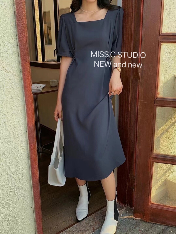 [miss.c studio] French square neck dress with hollow back waist 9012\zxx