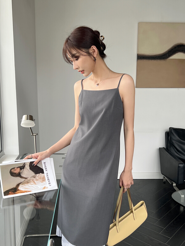 [context sense] color blocking design, thin suspender skirt tts1439# CLS