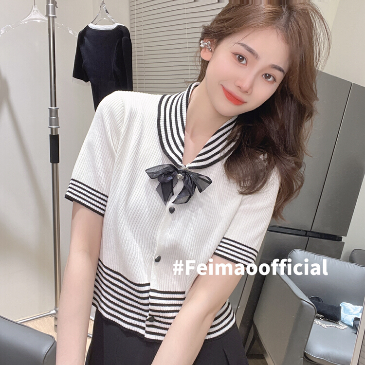 [Feimao (Yimao)] Korean fashion stripe slim sweater ym-7675# LSL