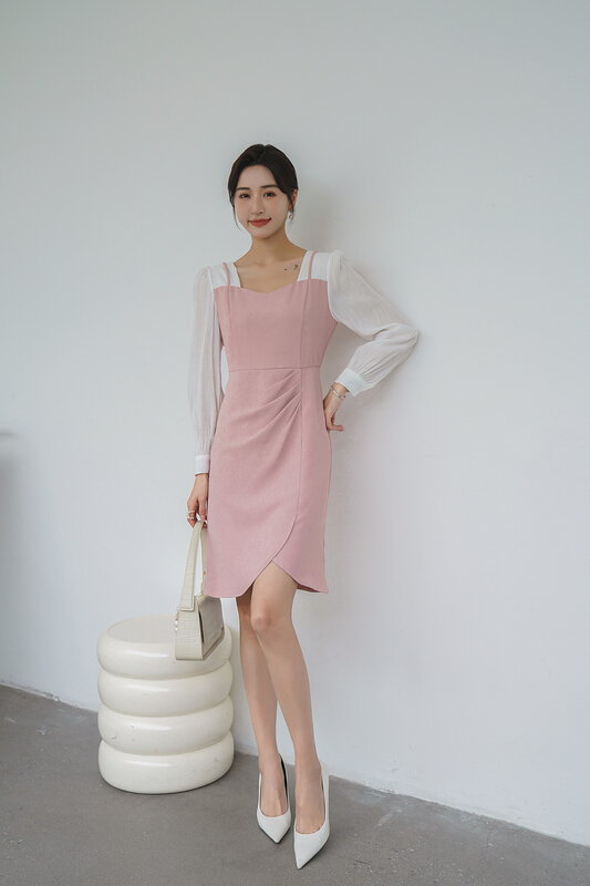 goods in stock! [Hanna Hanna] French elegant simple color contrast dress m7870# XJ