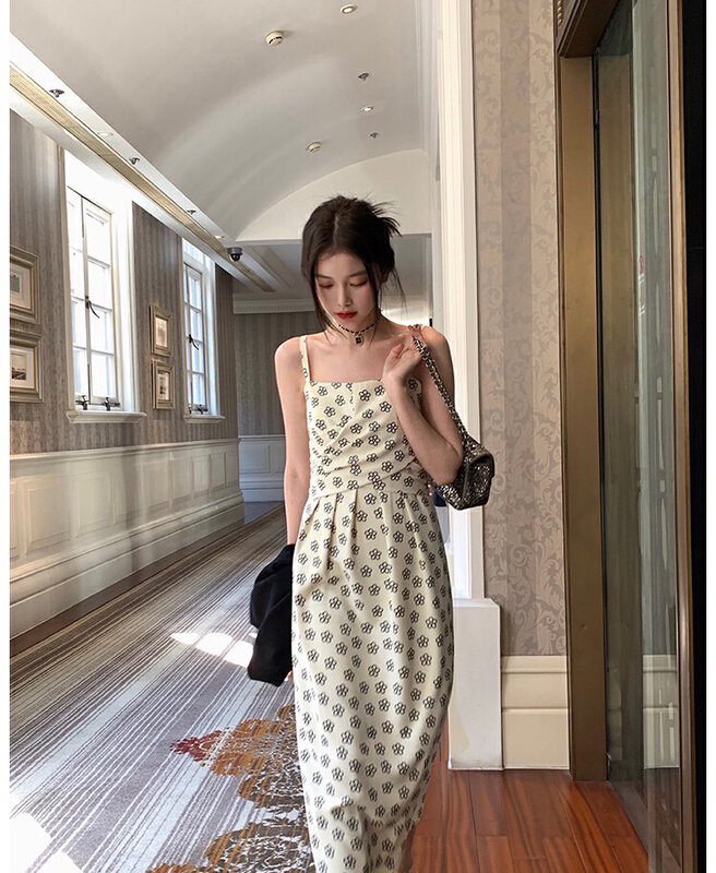 New in early summer! [TZM] sling slim print dress t051# LSW