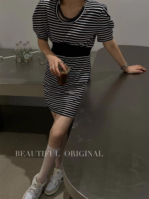 [B-O] stripe stitching fashion niche design dress (without chain) ys1-67037# XYJ