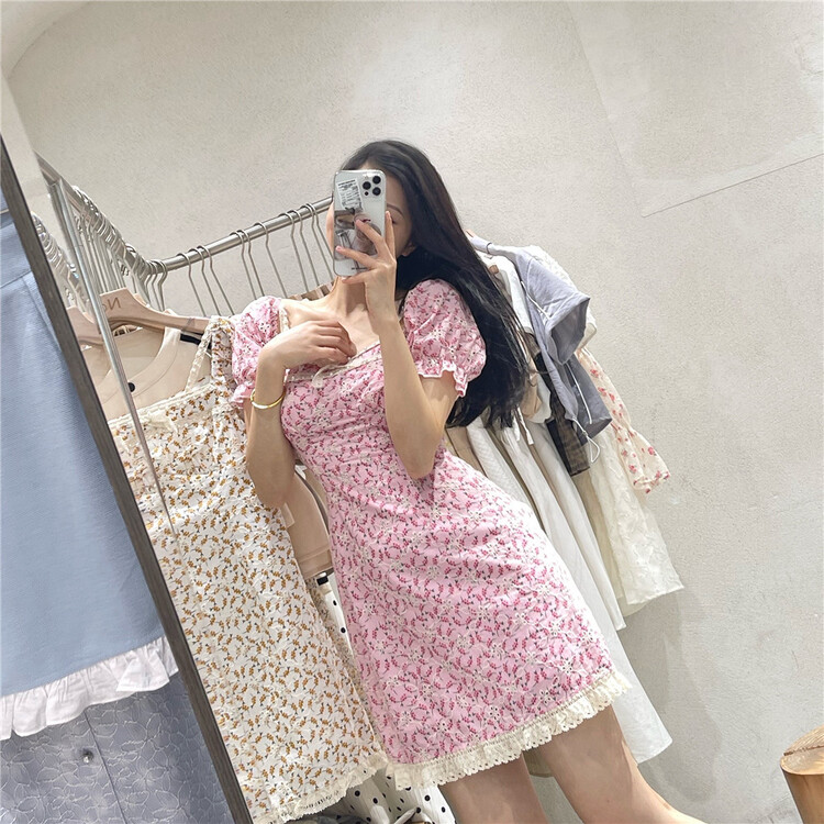 New in early summer! [NC edition] Korean floral patchwork embroidered bubble sleeve dress q9205# zxx