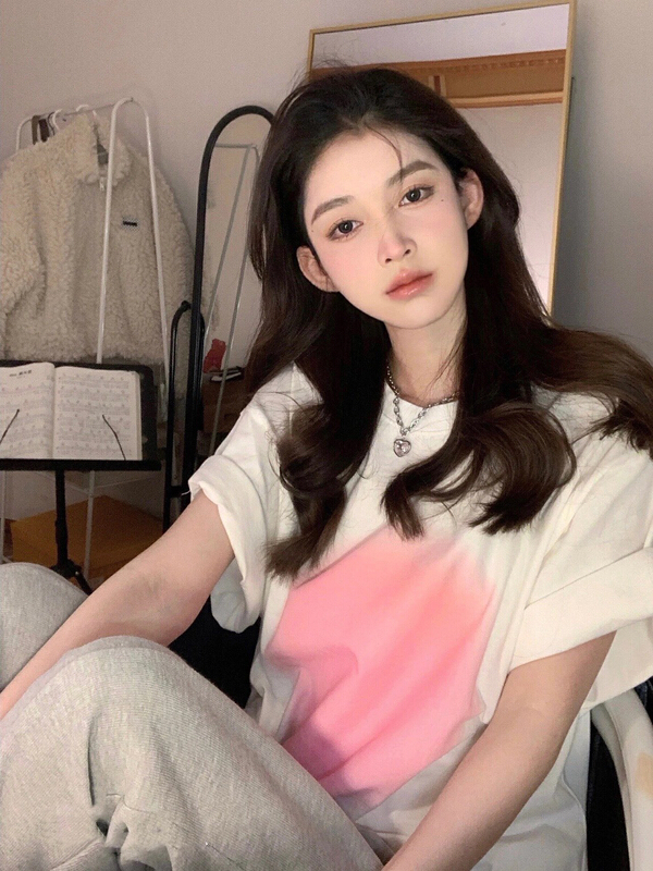 New in early summer! [wgwe] college style design sense of minority gradient printed short sleeve T-shirt 1557# PCZ