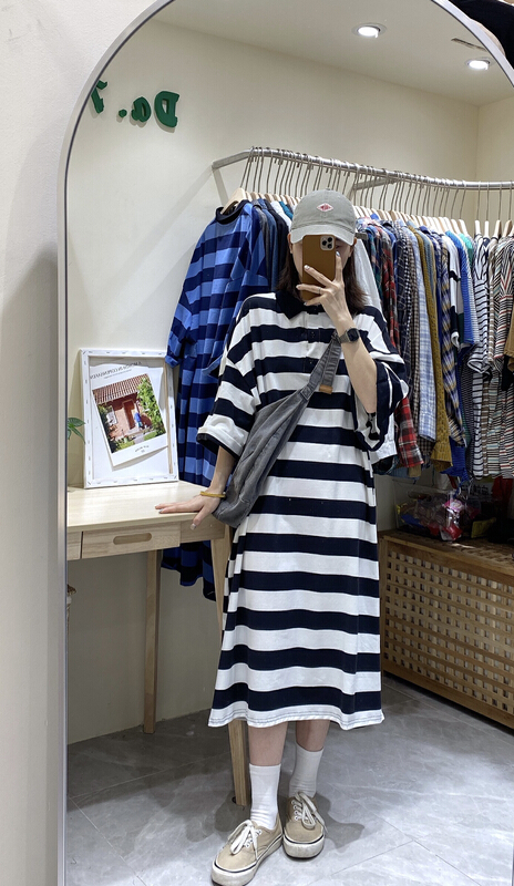 [da. 7] aging stripe polo collar dress 2377# LSL